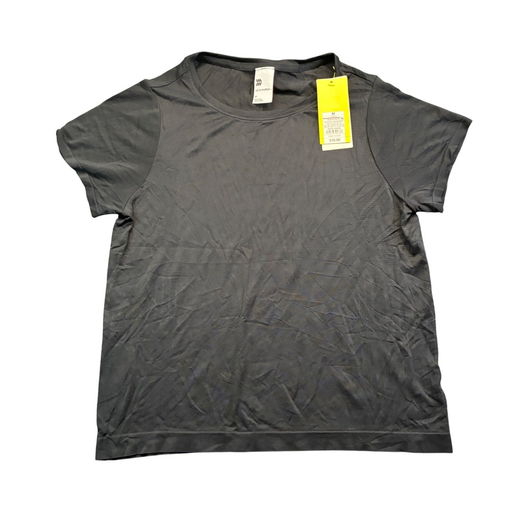 All in Motion Womens Seamless Short Sleeve T-Shirt Black Mesh Athletic SZ Medium